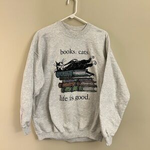 Vintage Gildan Ultra Cotton Books Cats Life Is Sweet Sweatshirt Size XL